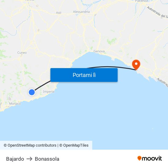 Bajardo to Bonassola map