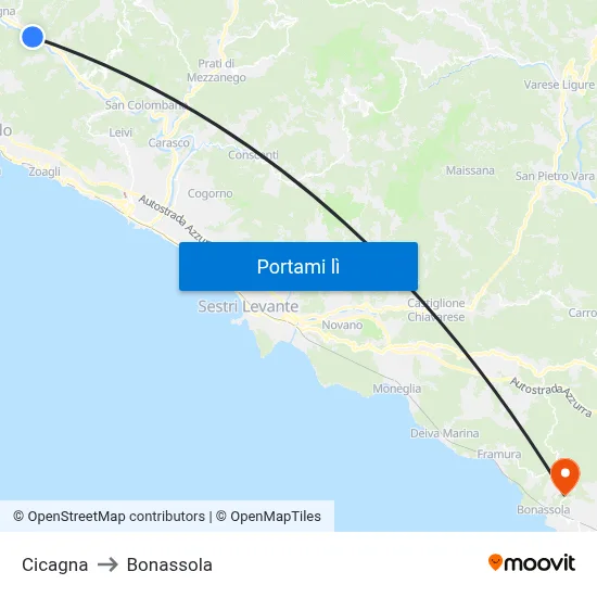 Cicagna to Bonassola map