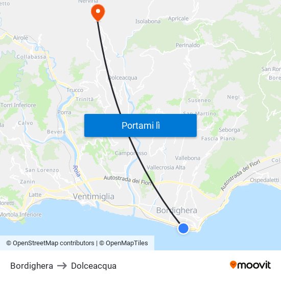 Bordighera to Dolceacqua map