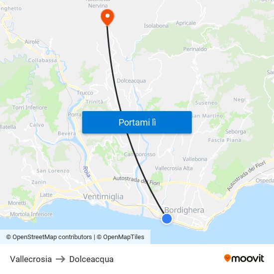 Vallecrosia to Dolceacqua map