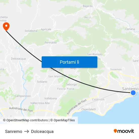 Sanremo to Dolceacqua map