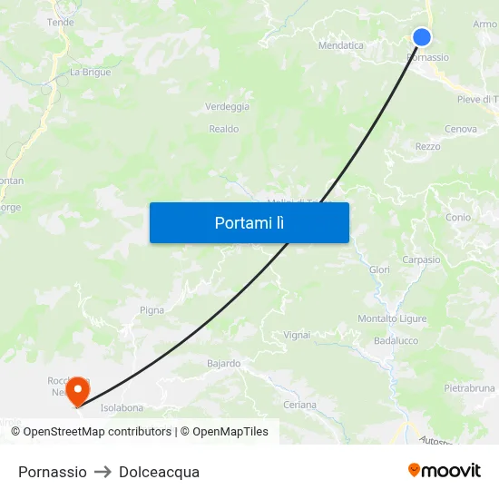 Pornassio to Dolceacqua map