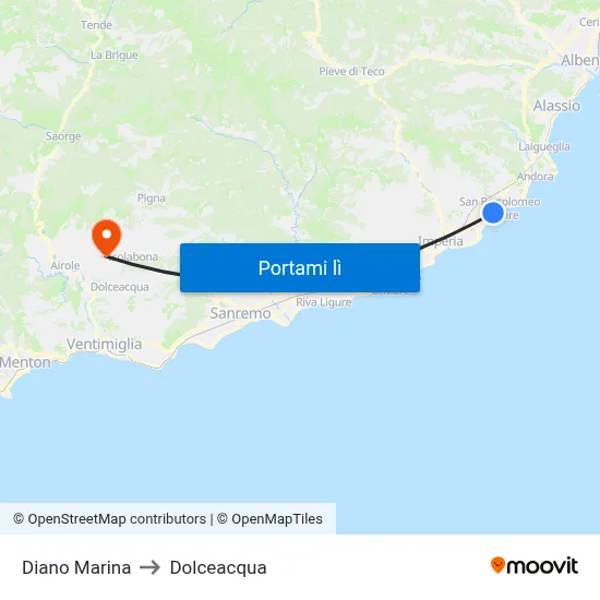 Diano Marina to Dolceacqua map