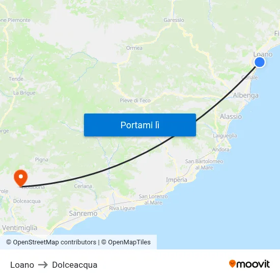 Loano to Dolceacqua map