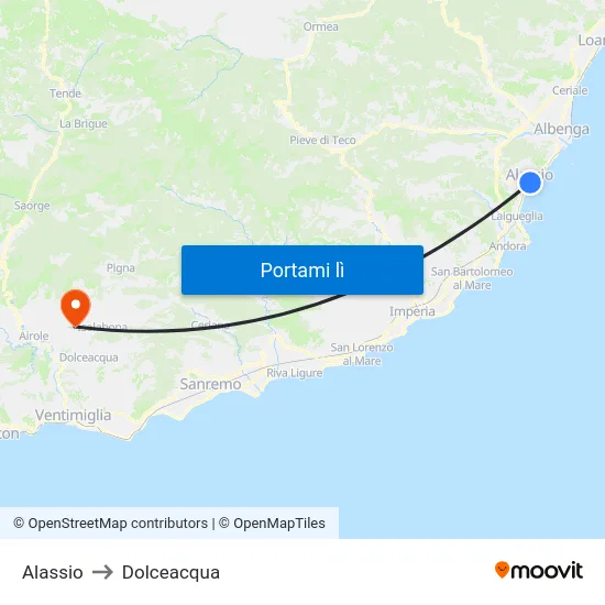 Alassio to Dolceacqua map