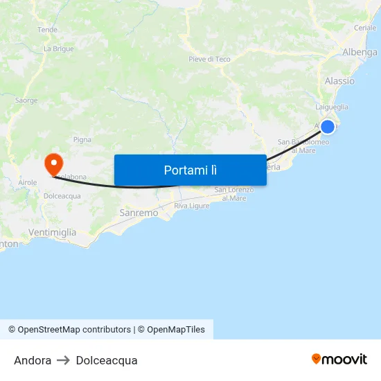 Andora to Dolceacqua map