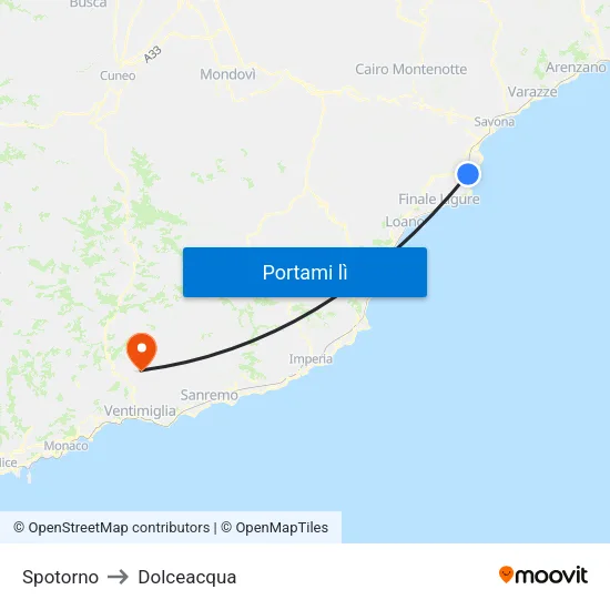 Spotorno to Dolceacqua map