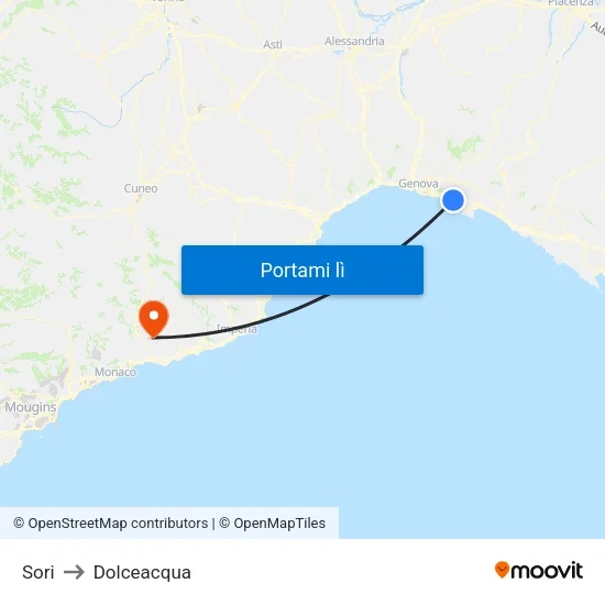 Sori to Dolceacqua map