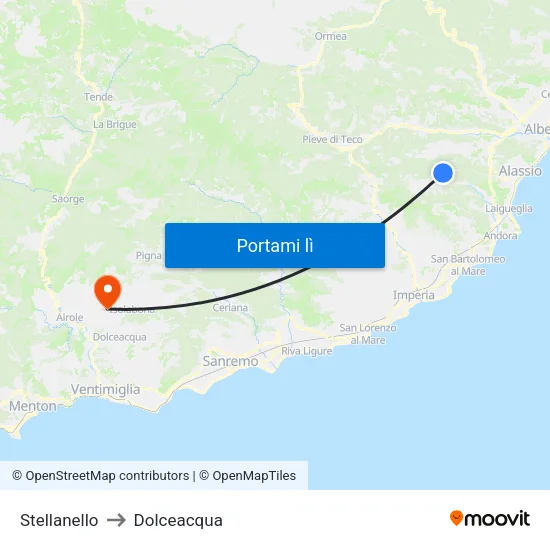 Stellanello to Dolceacqua map