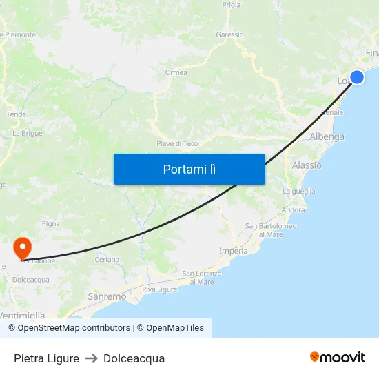 Pietra Ligure to Dolceacqua map