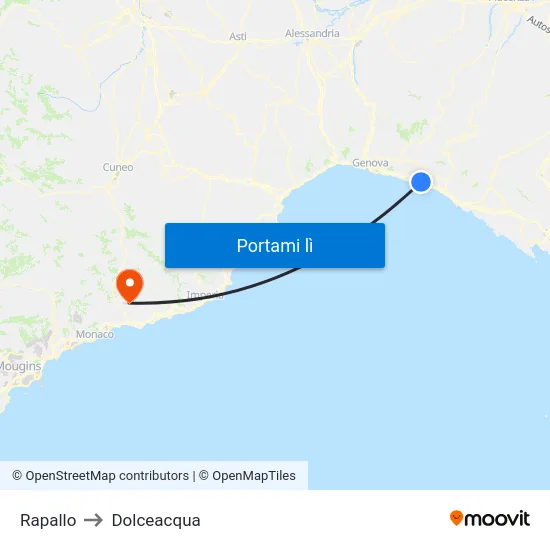 Rapallo to Dolceacqua map