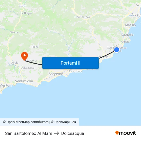 San Bartolomeo Al Mare to Dolceacqua map