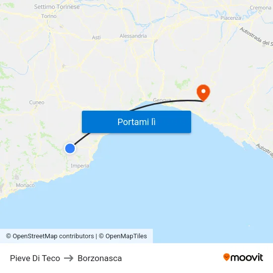 Pieve Di Teco to Borzonasca map