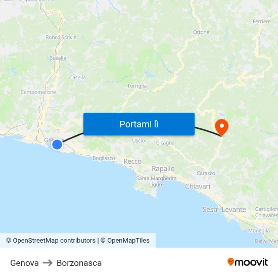 Genova to Borzonasca map