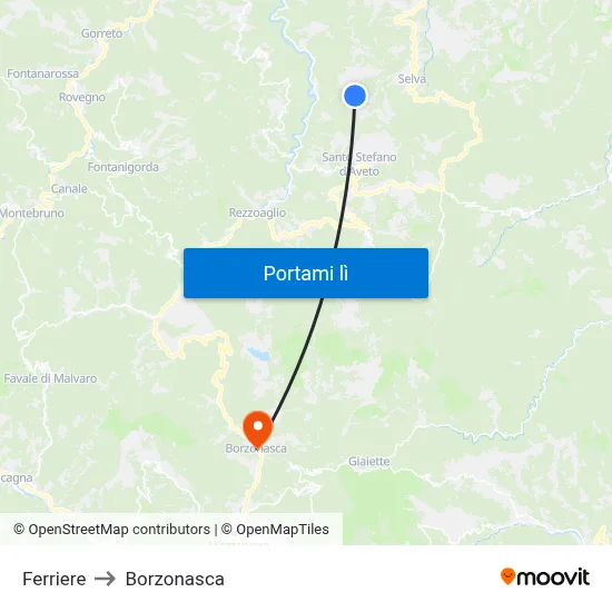 Ferriere to Borzonasca map