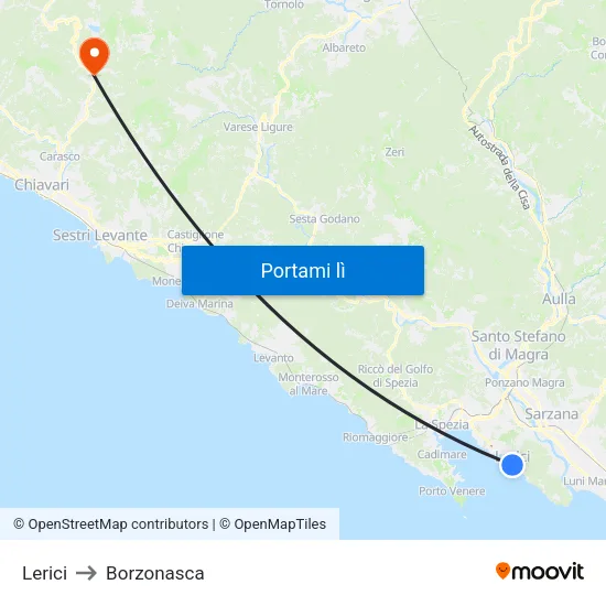 Lerici to Borzonasca map