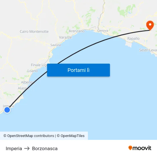 Imperia to Borzonasca map