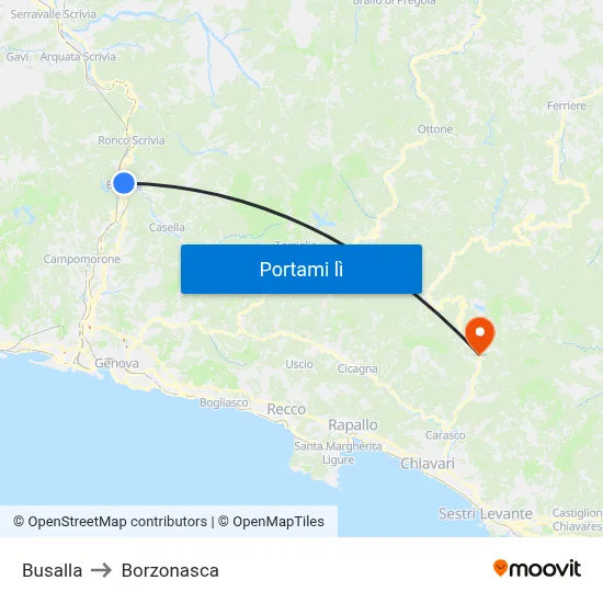 Busalla to Borzonasca map
