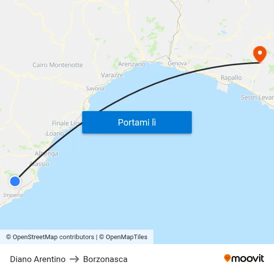 Diano Arentino to Borzonasca map