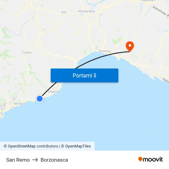 San Remo to Borzonasca map