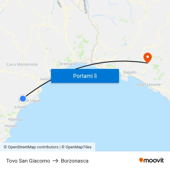 Tovo San Giacomo to Borzonasca map