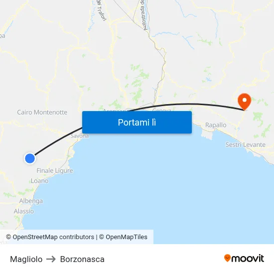Magliolo to Borzonasca map