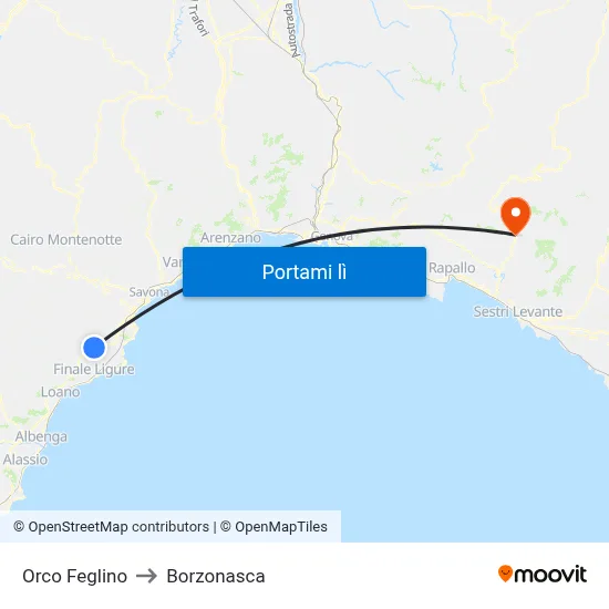 Orco Feglino to Borzonasca map