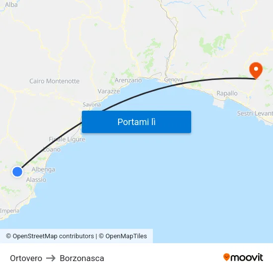 Ortovero to Borzonasca map