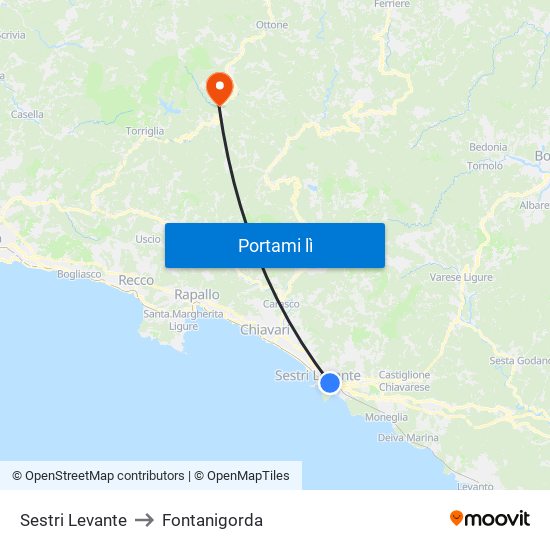 Sestri Levante to Fontanigorda map