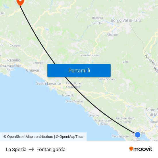 La Spezia to Fontanigorda map