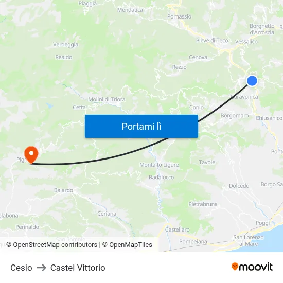 Cesio to Castel Vittorio map