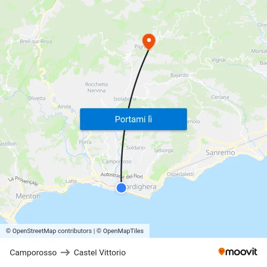 Camporosso to Castel Vittorio map