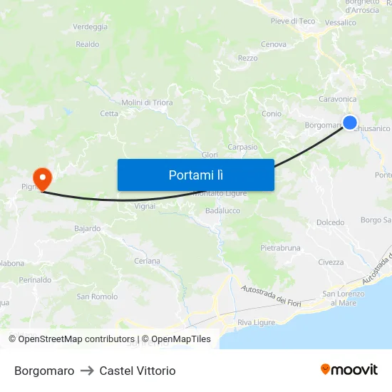 Borgomaro to Castel Vittorio map