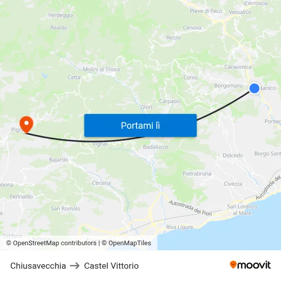 Chiusavecchia to Castel Vittorio map