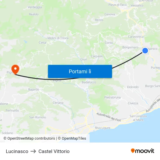 Lucinasco to Castel Vittorio map