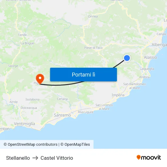 Stellanello to Castel Vittorio map