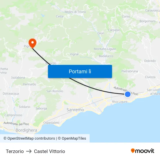 Terzorio to Castel Vittorio map