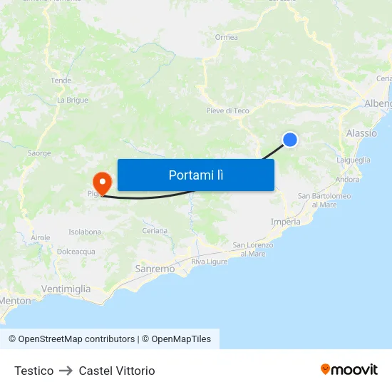 Testico to Castel Vittorio map
