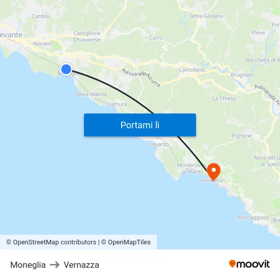 Moneglia to Vernazza map