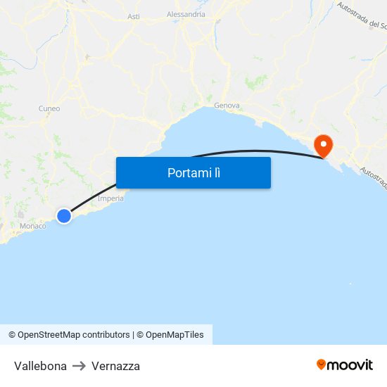 Vallebona to Vernazza map