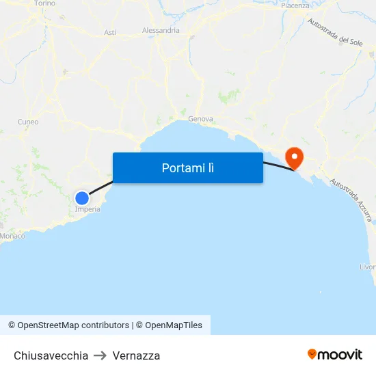 Chiusavecchia to Vernazza map
