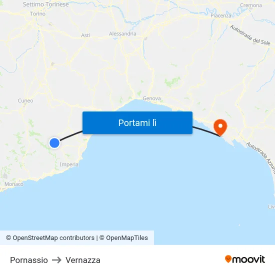 Pornassio to Vernazza map