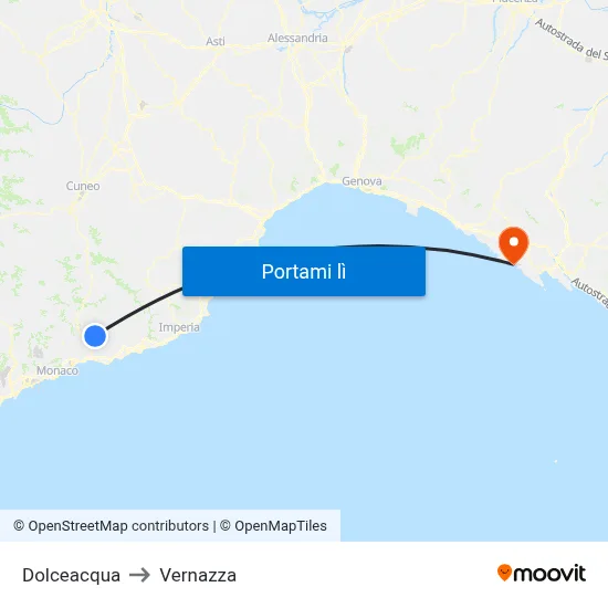Dolceacqua to Vernazza map