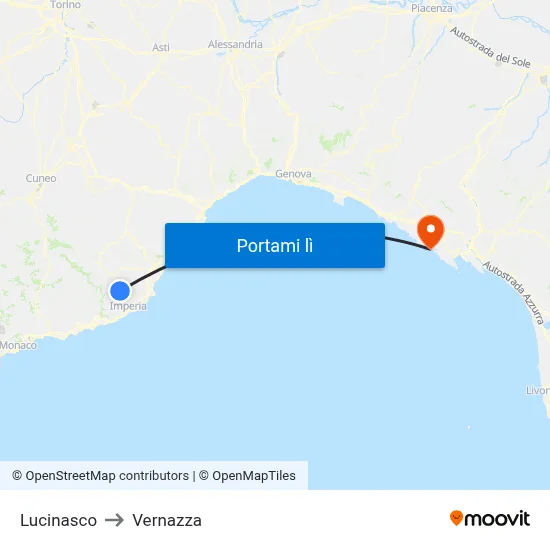 Lucinasco to Vernazza map