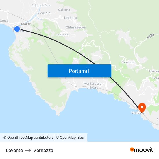 Levanto to Vernazza map