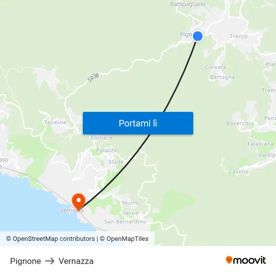 Pignone to Vernazza map
