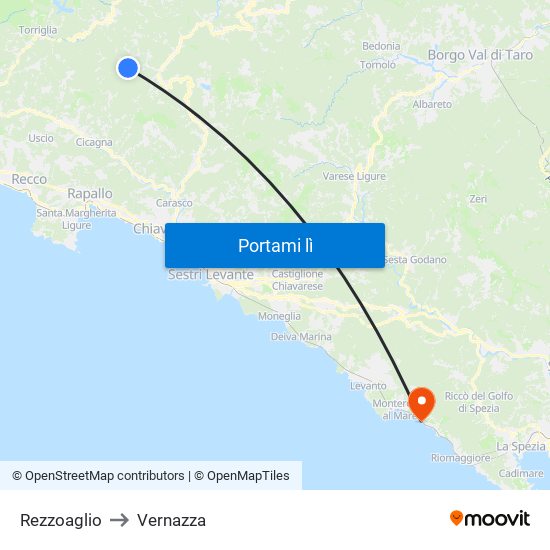 Rezzoaglio to Vernazza map