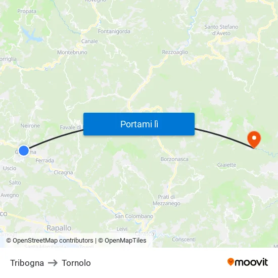 Tribogna to Tornolo map