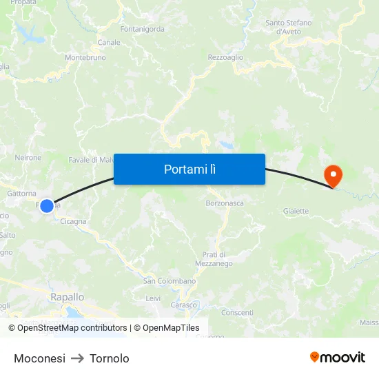 Moconesi to Tornolo map