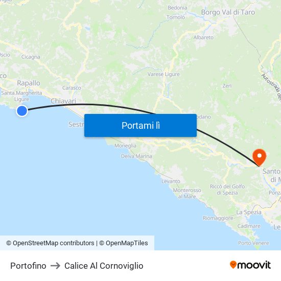 Portofino to Calice Al Cornoviglio map